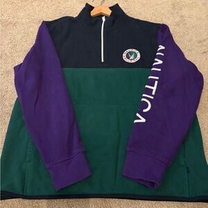 Nautica Purple and Green Quarter-Zip Sweatshirt